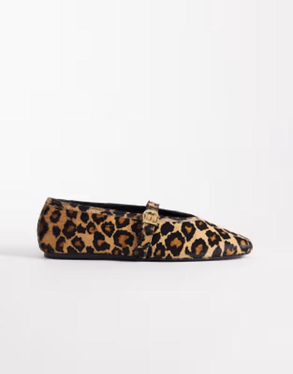 エイソス レディース シューズ パンプス 刷り上げる ASOS DESIGN Lively premiumary jane ballet flats インチ leopard print Leopard pony 毛の荒物