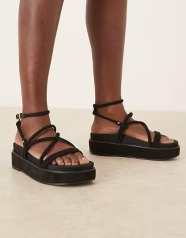 エイソス レディース シューズ サンダル ASOS DESIGN Fortitude strappy flatform sandals Black ブラック