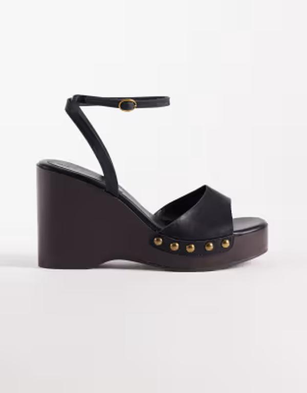 エイソス レディース シューズ サンダル ASOS DESIGN Thea wood effect wedge sandals Black 黒いこと