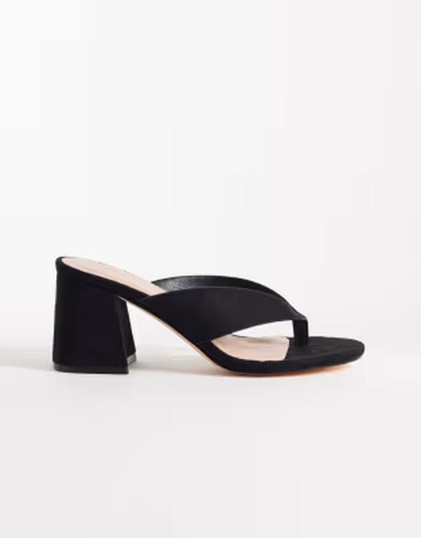 ロンドンレベル レディース シューズ サンダル スエード ヒール London Rebelle heeled flip flop sandals microsuede Black micro ブラック｜ReVida 店