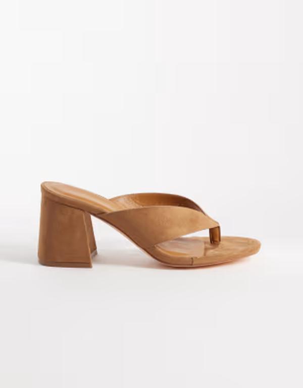 ロンドンレベル レディース シューズ サンダル ヒール London Rebelle heeled flip flop sandals in mocha モカ｜ReVida 店
