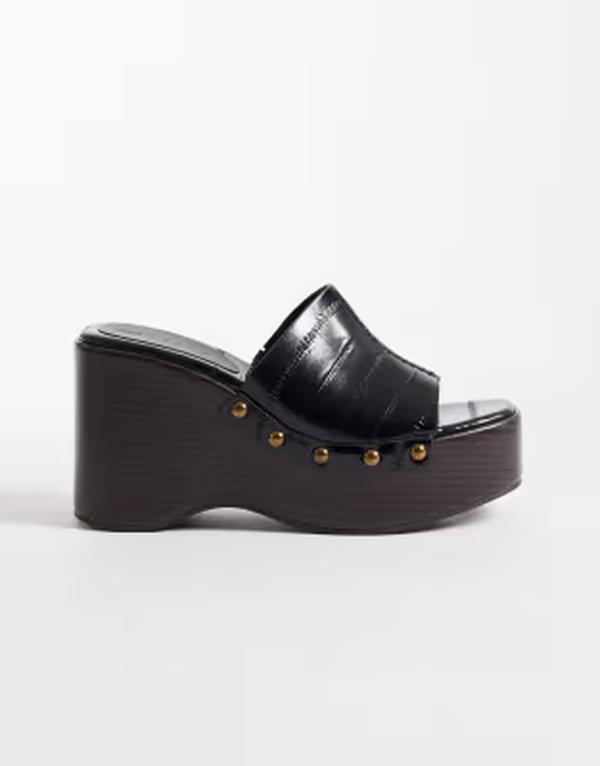 エイソス レディース シューズ サンダル ASOS DESIGN Tara eel effect wedges BLACK EEL 黒いこと