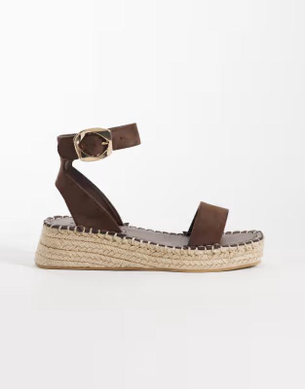 サウスビーチ レディース シューズ サンダル リネン South Beach linen look two part espadrille sandals in chocolate Brown Suede ブラウン