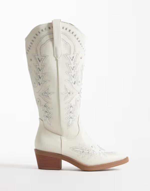 グラマラス レディース シューズ ブーツ・レインブーツ 刺繍 Glamorous embroidered western knee boots in cream クリーム｜ReVida 店 21,735円