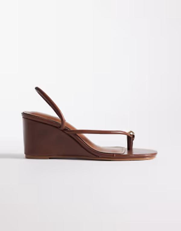 シミ レディース シューズ サンダル SIMMI Shoesimmi London Anya wedge sandals with gold-tone toe detailing Brown pu 赤銅色