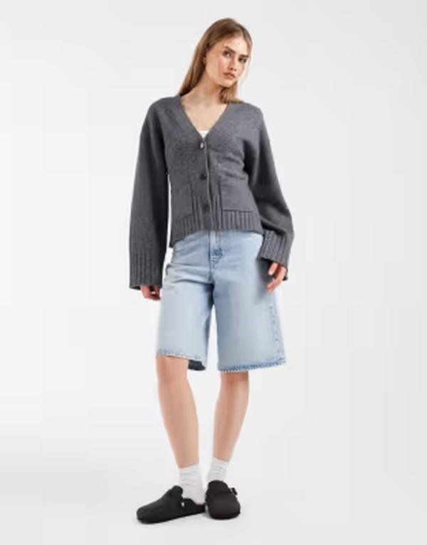 アンドアザーストーリーズ レディース アウター ジレー 酉の方角目じるし 羊毛 \u0026 Other Stories wool blend cardigan with cinched waist and volume sleeves インチ dark GRAY 薄墨色