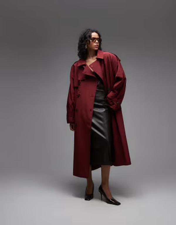 エイソス レディース アウター ジャケット・ブルゾン コート マキシ ASOS DESIGN oversized belted maxi trench coat Red レッド