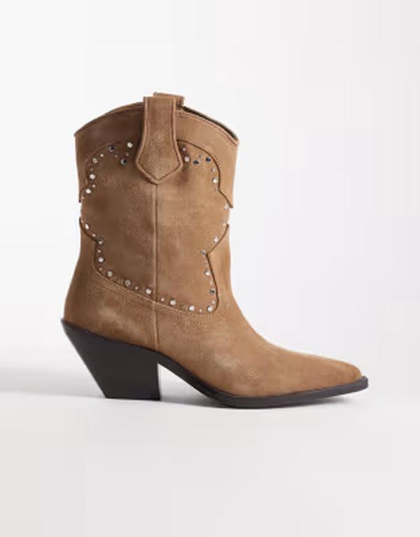 マンゴ レディース シューズ ブーツ・レインブーツ Mango western embellished boots BROWN 赤銅色