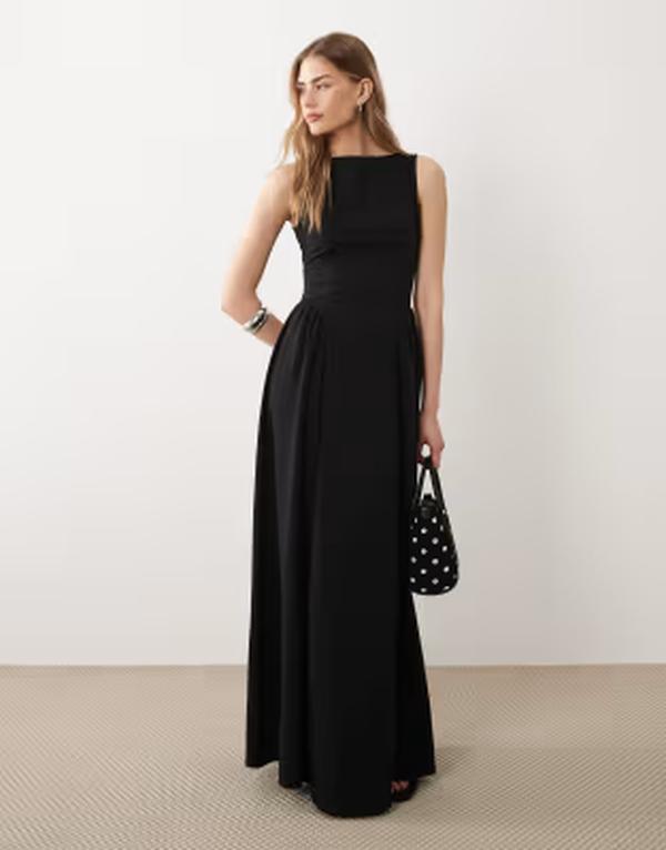 エイソス レディース トップス ワンピース マキシ ASOS DESIGN princesseams maxi dress Black ブラック｜ReVida 店