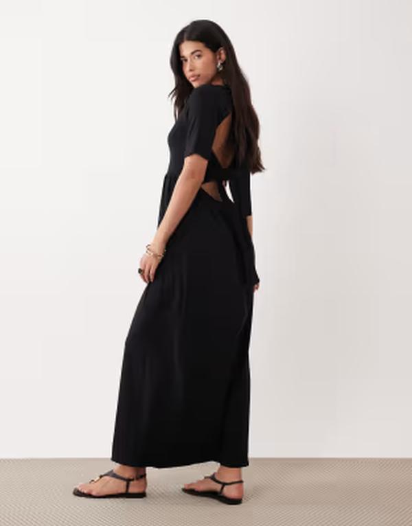 エイソス レディース トップス ワンピース ASOS DESIGN short sleeve tie back midaxi dress Black ブラック