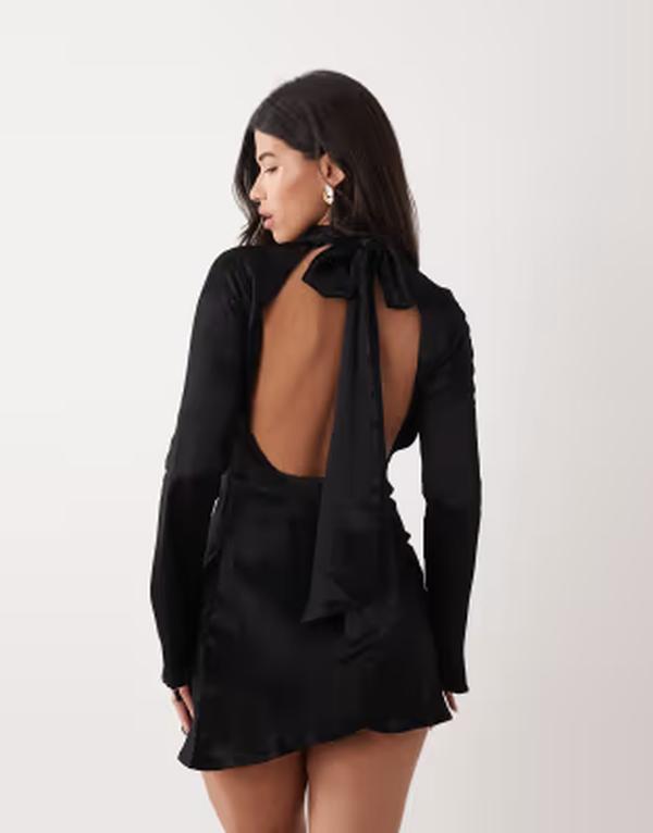 エイソス レディース トップス ワンピース ハイネック ミニ サテン ASOS DESIGN satin high neck mini dress Black ブラック