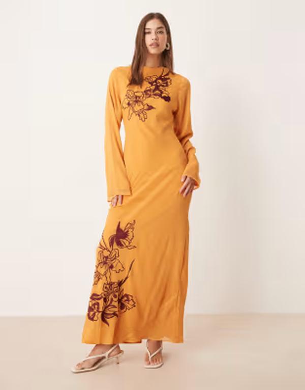 エイソス レディース トップス 衣装 刺しゅう マキシ ASOS DESIGN textured embroidered maxi dress インチ orange オレンジ色
