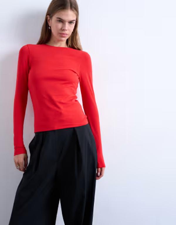 トップショップ レディース トップス Tシャツ Topshop clean long sleeve top RED レッド|ReVida 店