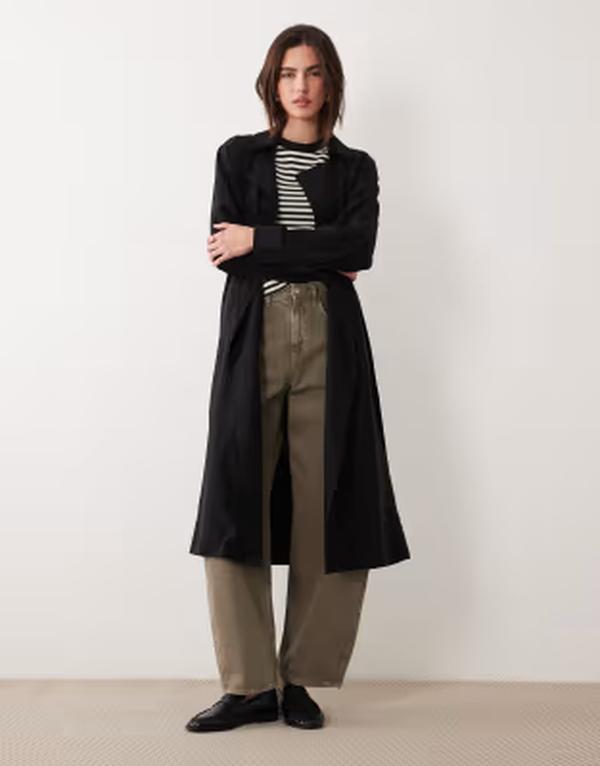 エイソス レディース アウター 厚地の外套 ASOS DESIGN soft longline trench coat Black 黒いこと