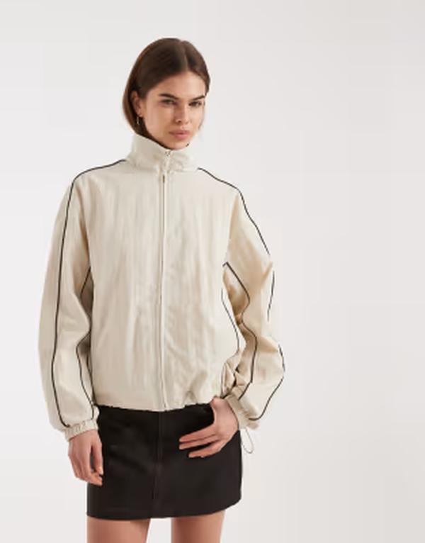 エイソス レディース アウター ジャケット・ブルゾン ASOS DESIGN oversized track jacket in cream with brown piping Cream クリーム 17,836円