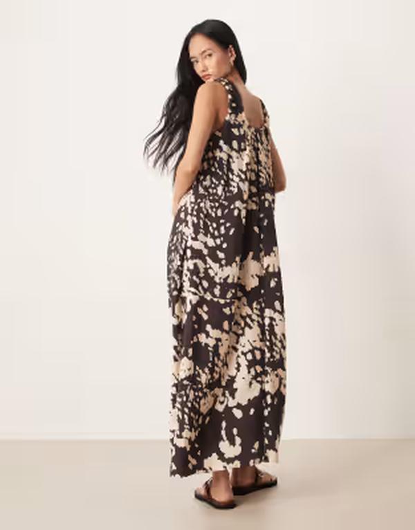 エイソス レディース トップス ワンピース プリント ギャザー マキシ ASOS DESIGN techy fabric scoop ruched neck maxin abstract print Blown-Out Abstract