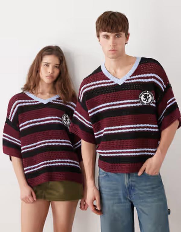 コルージョン レディース アウター ニット・セーター Tシャツ COLLUSION Unisex knit soccer T-shirt RED レッド