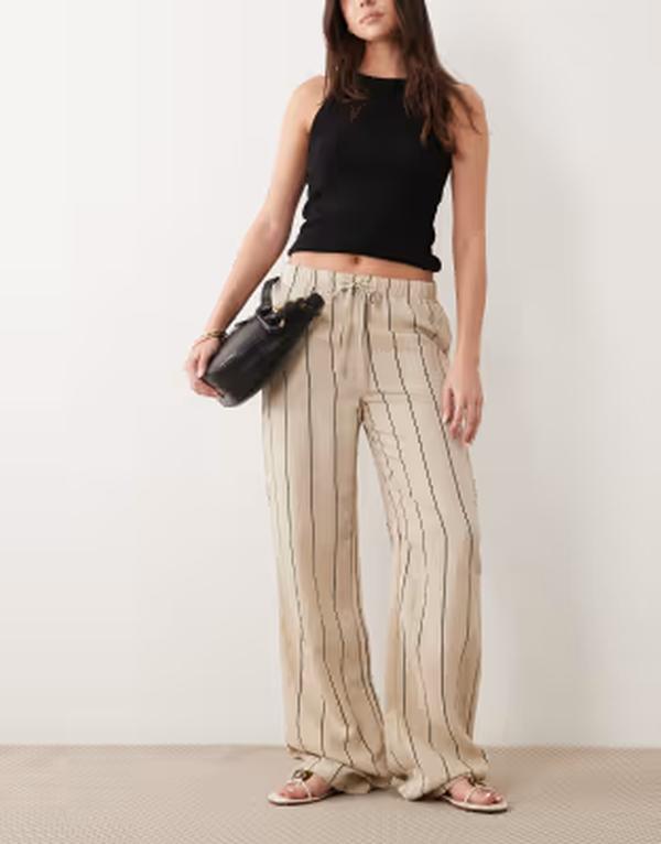 ジェイディーワイ レディース ボトムス カジュアルパンツ ワイドレッグ JDY wide leg pants and black stripes BEIGE ベージュ