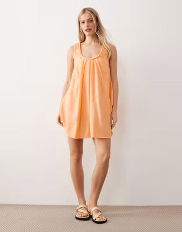 エイソス レディース トップス 衣装 ギャザー ミニ ASOS DESIGN performance fabric ruched scoop neck and back mini sundress インチ orange spritz Orange Spritz オレンジ色