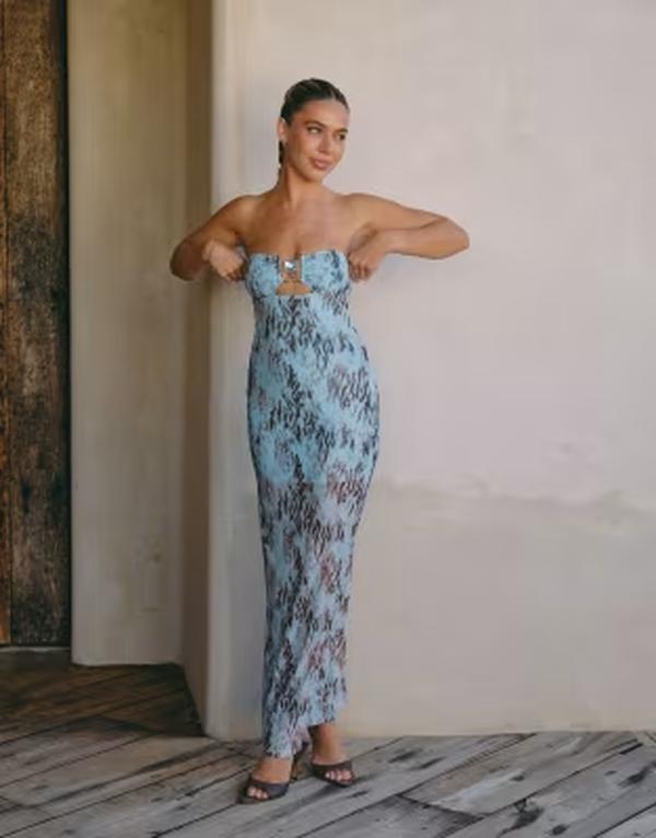 サウス砂浜 レディース トップス 衣装 メッシュ マキシ South Beach x Liv Silverman glitter mesh maxi dress multi Blue multi 青み
