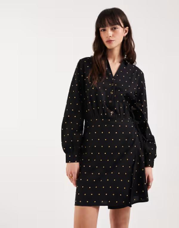 ネバーフリードレスド レディース トップス ワンピース ミニ シャツ コットン Never Fully Dressed cotton iron-on detailing mini wrap shirt dress Black Studs ブラック