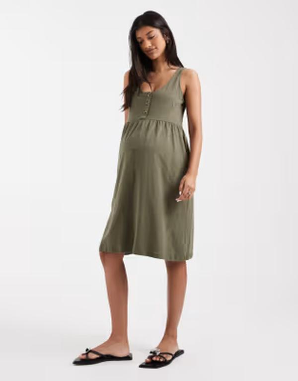 ママライシアス レディース トップス 衣装 ミニ マタニティ Mama.licious Mamalicious Maternity 2 functionursing button up mini sundress インチ darkalamata カーキ
