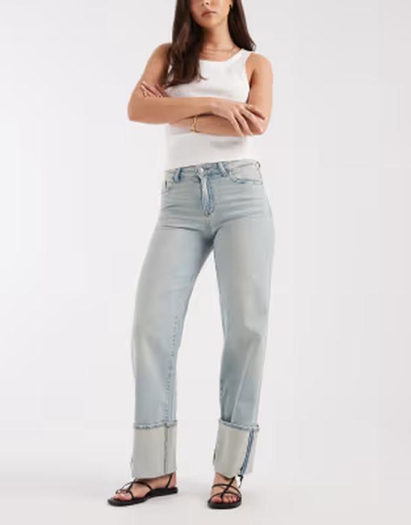 ピーシーズ レディース ボトムス デニムパンツ ワイドレッグ ジーンズ Pieces wide leg fold up jeans in light blue wash Light Blue Denim デニム|ReVida 店
