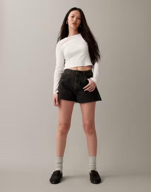 エイソス レディース ボトムス ハーフパンツ・ショーツ A ライン デニム ASOS DESIGN denim a line short Black ブラック