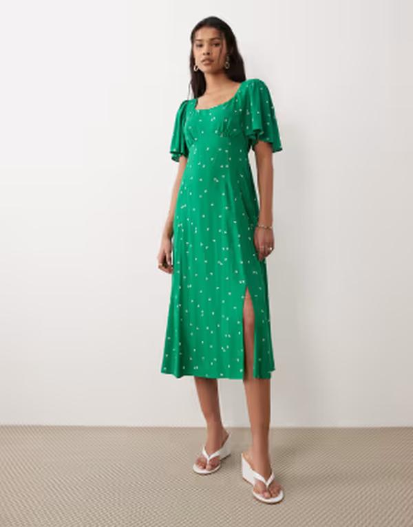 ノーバディーズ チャイルド レディース トップス ワンピース プリント ミディ Nobody's Childee Dee midi dress print Green グリーン