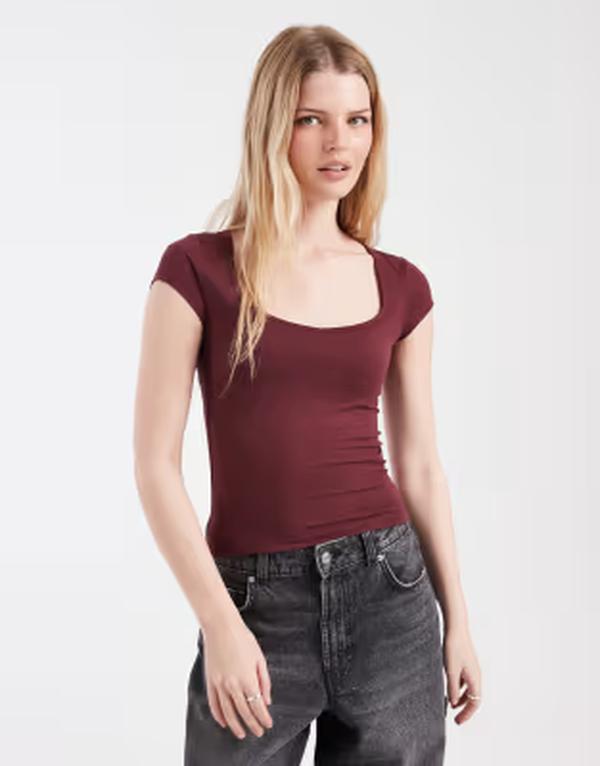 コットンオン レディース トップス ティーシャツ Cotton sweetheart neck tee インチ sour cherry Sour cherry Tシャツ・カットソー-レディースファッション-トップス
