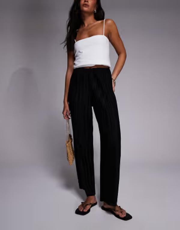 リバーアイランド レディース ボトムス カジュアルパンツ ワイドレッグ River Island Plisse wide leg pants Black ブラック|ReVida 店