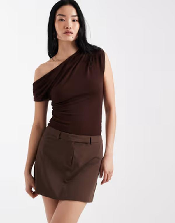 エイソス レディース 下つ方スコート ミニ ASOS DESIGN pelmet mini skirt Mocha モカ ボトムス-レディースファッション