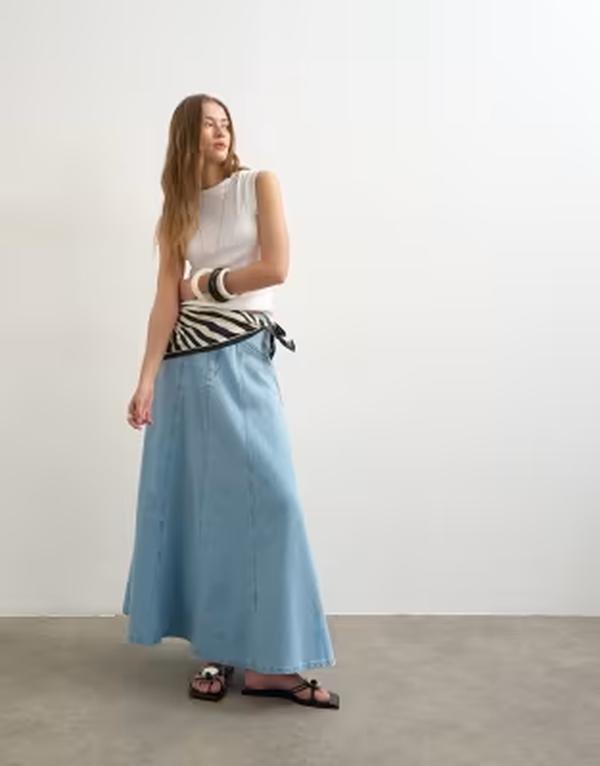 とっ始め販売店 レディース 下つ方スコート ジーンズ Topshop denim seamed circle skirt インチ bleach ジーンズ