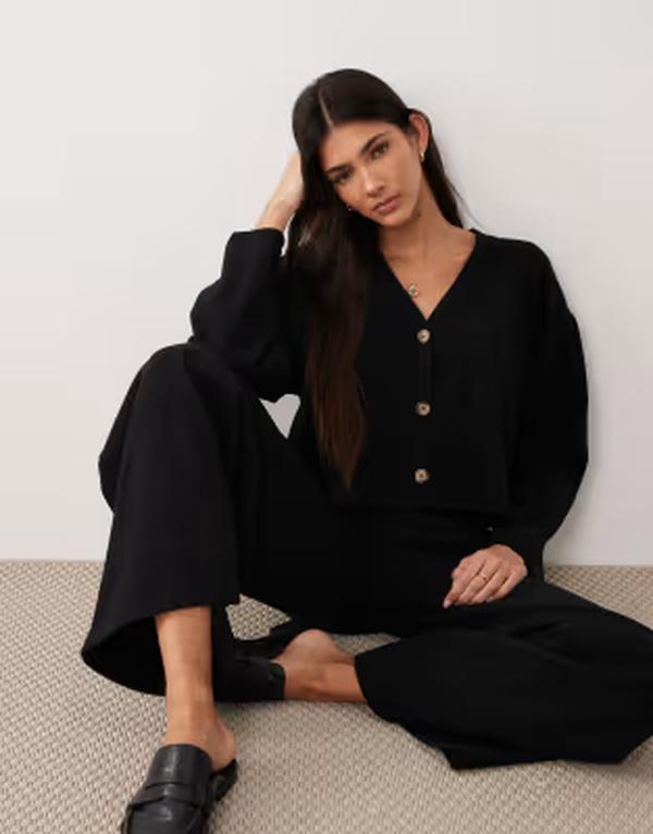 ミスセルフフリッジ レディース アウター カーディガン Vネック リブ Misselfridge v-neck brushed ribbed cardigan Black ブラック