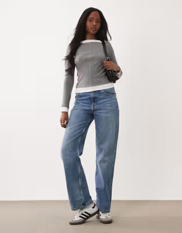 エイソス レディース トップス プルオーバー 肋材 ASOS DESIGN ribbedouble layer cold shoulder top インチ heather Gray marl \u0026 white 白いこと
