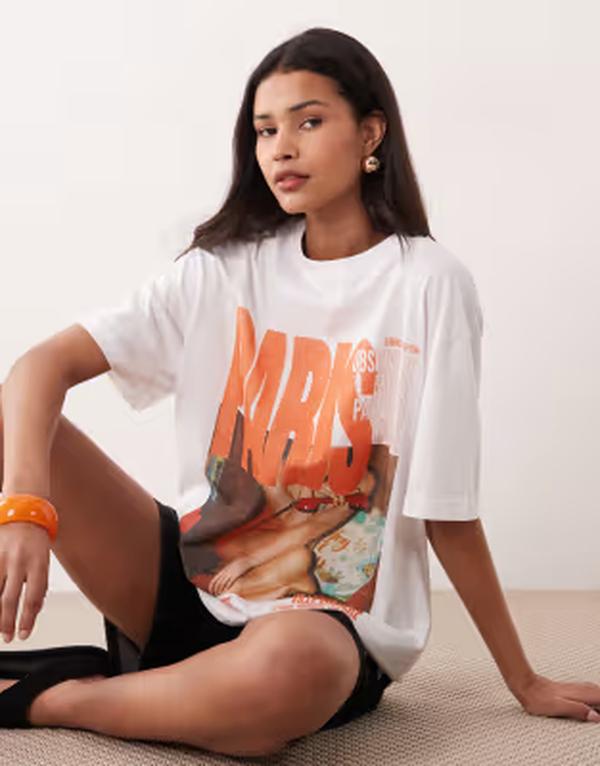 エイソス レディース トップス Tシャツ グラフィック ASOS DESIGN short sleeve oversized t-shirt with Paris graphic Black ブラック