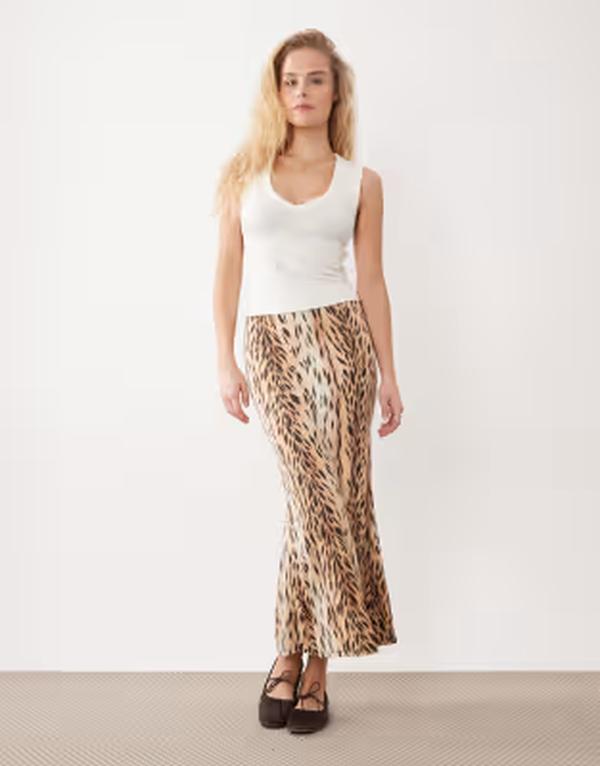 エイソス レディース ボトムスカート プリント メッシュ ミディ ASOS DESIGN mesh midi skirt in leopard print ANIMAL PRINT アニマル