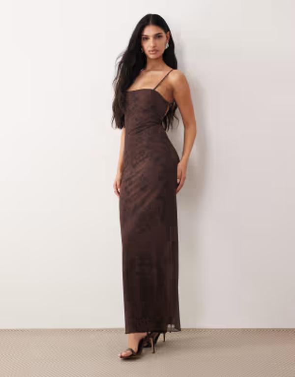 エイソス レディース トップス ワンピース プリント メッシュ マキシ ASOS DESIGN printed mesh strappy maxi dress in paisley print Paisley Print