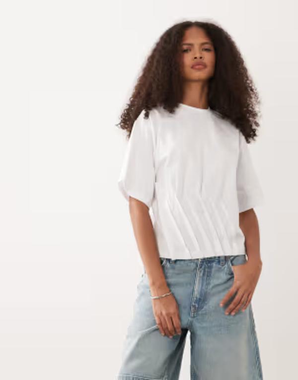 エイソス レディース トップス Tシャツ ASOS DESIGN fold over detailing t-shirt WHITE ホワイト
