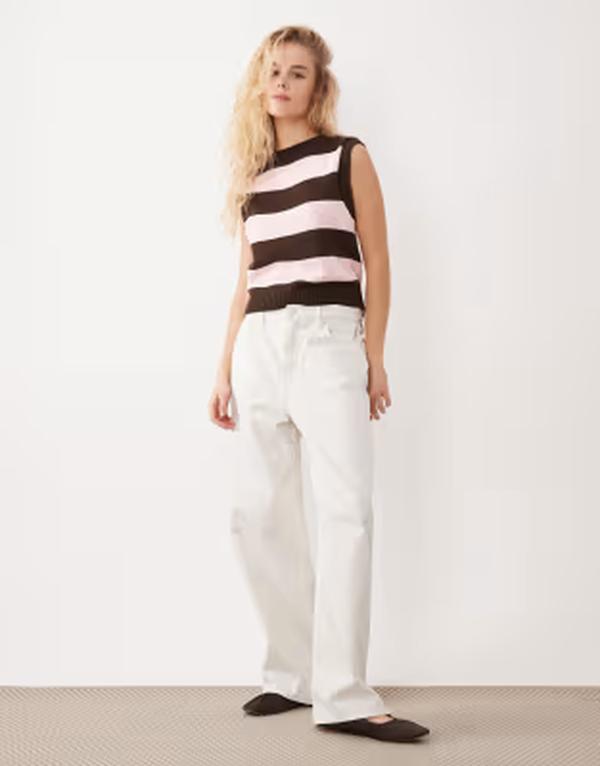 エイソス レディース トップス タンクトップ ニット ASOS DESIGN knit stripe Brown/pink ピンク