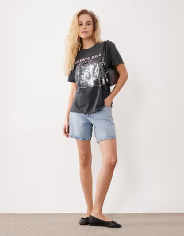 エイソス レディース トップス プルオーバー グラフィック ASOS DESIGN short sleeve t-shirt with Puerto Rico graphic インチ washed charcoal Washed Charcoal 濃灰色
