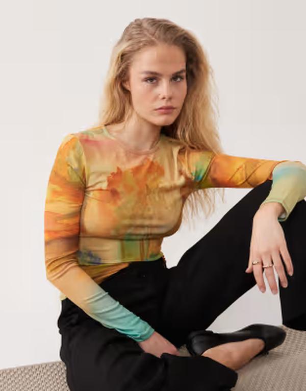 エイソス レディース トップス Tシャツ プリント ASOS DESIGN long sleeve top with print