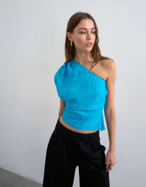 トップショップ レディース トップス シャツ Topshop one shoulder top in teal ティール 14,785円
