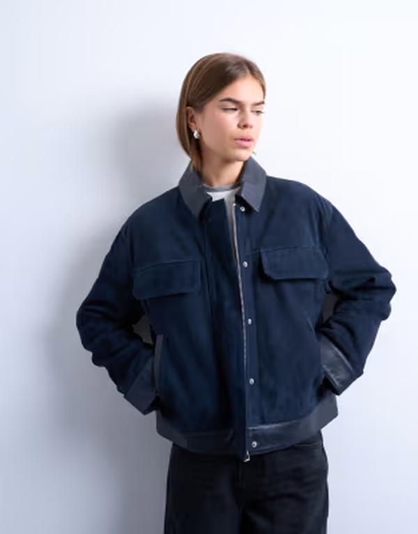 トップショップ レディース アウター ジャケット・ブルゾン スエード Topshopremium real suede jacket blue ブルー｜ReVida 店