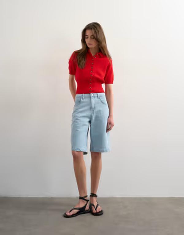 トップショップ レディース ボトムス ハーフパンツ・ショーツ ショートパンツ デニム Topshop denim longline shorts in bleach ECRU エクリュ|ReVida 店