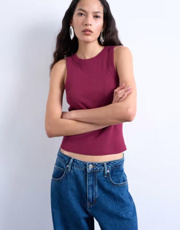 トップショップ レディース トップス ベスト リブ Topshop ribbed racer tank top Burgundy バーガンディ