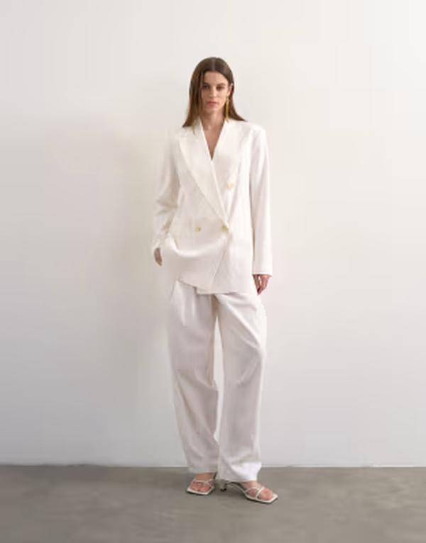 トップショップ レディース ボトムス カジュアルパンツ リネン Topshop linen barreleg pants white ホワイト|ReVida 店