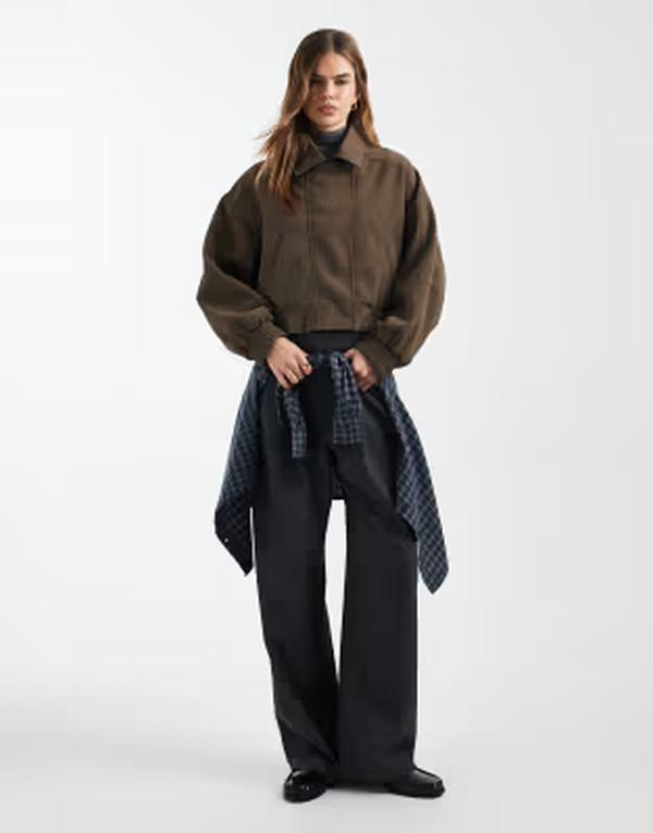 エイソス レディース アウター ジャケット・ブルゾン レザー ASOS DESIGN leather look moto bomber jacket in mocha モカ