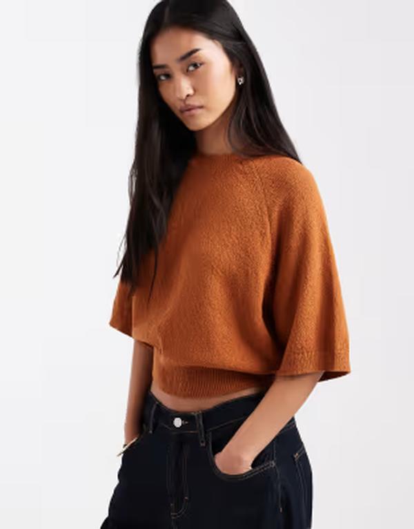 エイソス レディース トップス Tシャツ クルーネック ASOS DESIGN crew neck slouchy drop sleeve T-shirt in toffee
