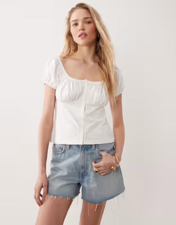 ミスセルフフリッジ レディース トップス シャツ Misselfridge button detailing milkmaid top WHITE ホワイト